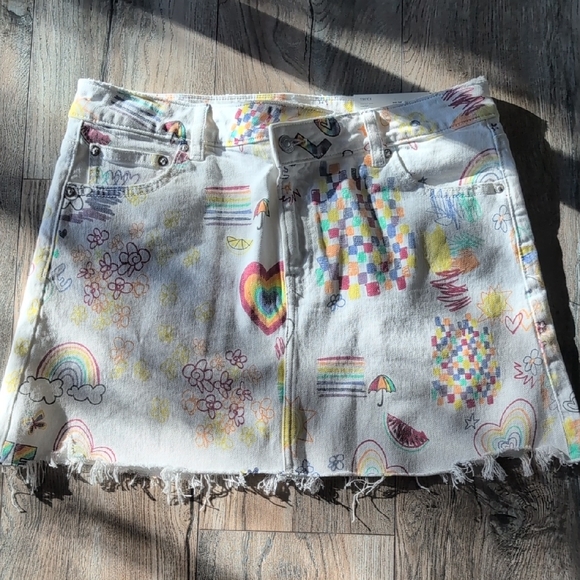 AMERICAN EAGLE Denim Mini Skirt Pride Rainbow Accents High Waist Size 10 NWT - Picture 10 of 12